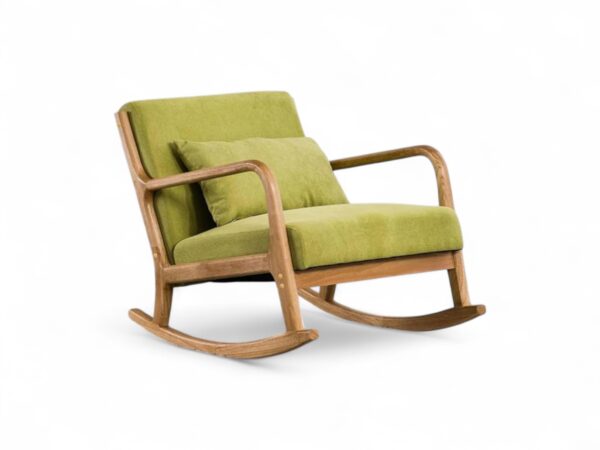 Modern wooden rocking chair with bright upholstered seat