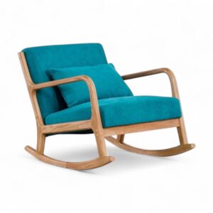 Contemporary cushioned wooden rocker available in multiple colors