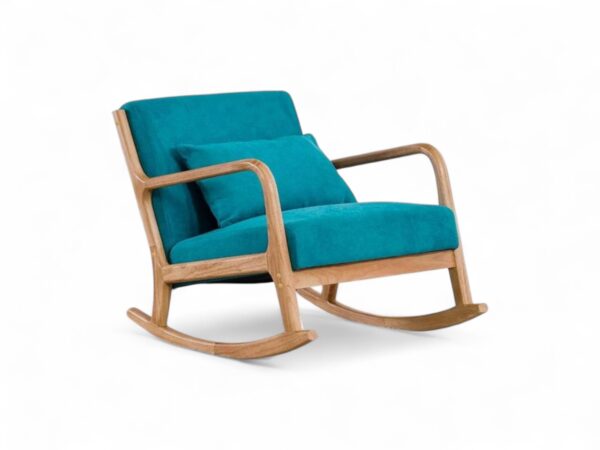 Contemporary cushioned wooden rocker available in multiple colors