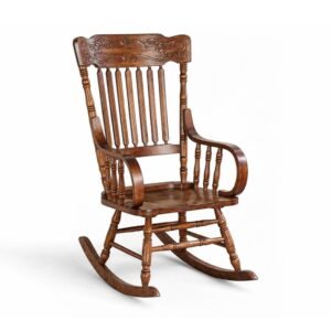 Victorian Spindle Rocker in solid wood with carved top rail