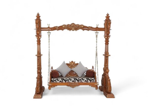 Regal Lotus Carved Swing with lotus motif and ornate wooden carvings