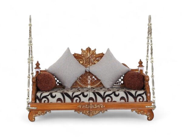 Close-up of the lotus carving on the backrest of Regal Lotus Carved Swing