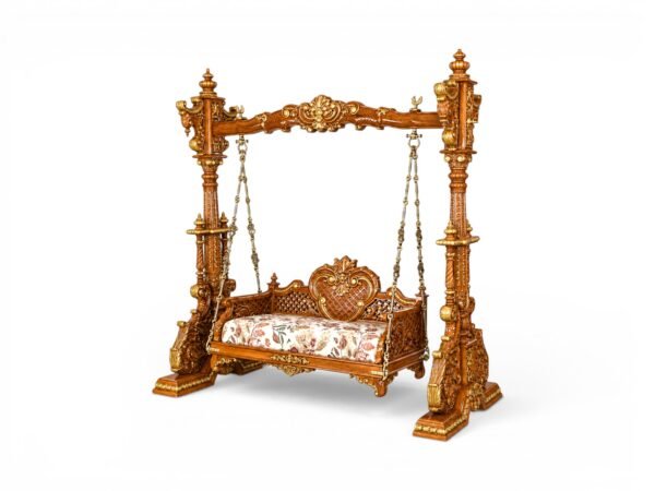 Regal Lotus Carved Swing showcasing detailed hand-carved pillars