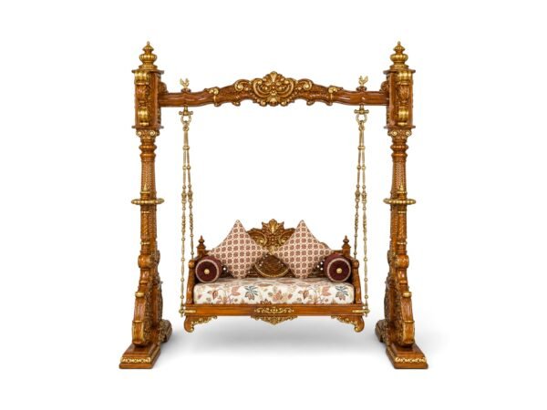Regal Lotus Carved Swing with lotus motif and ornate wooden carvings