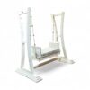 Side angle of Majestic White Carved Swing showing curved supports and ornate detailing
