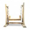 Front view of handcrafted white teak wood swing with floral carvings