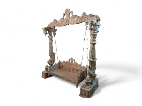 Regal Antique Peacock Swing with carved peacock arch and detailed pillars