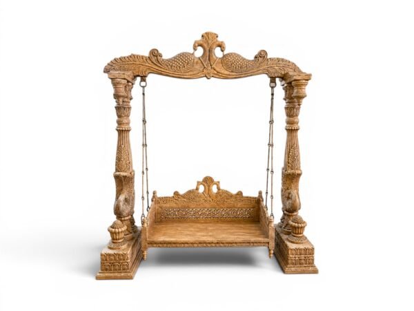 Regal Antique Peacock Swing with carved peacock arch and detailed pillars