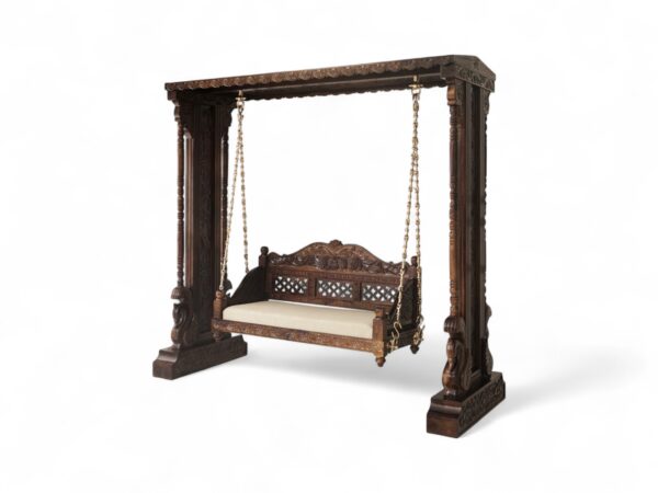 Side view of Royal Hand-Carved Swing showing detailed hand-carved posts