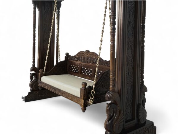 Luxury wooden Royal Hand-Carved Swing with cream cushioned seating