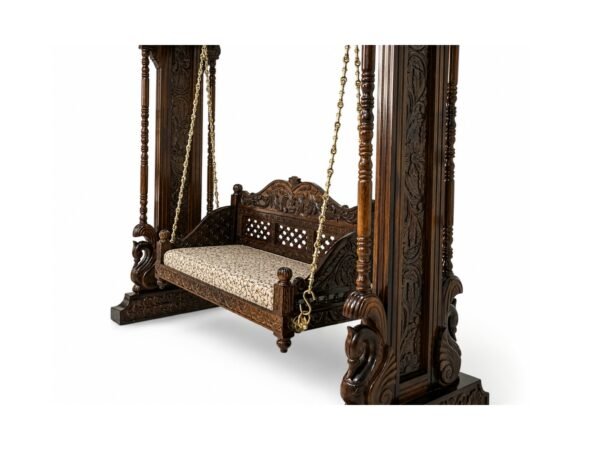 Luxury wooden Royal Hand-Carved Swing with cream cushioned seating