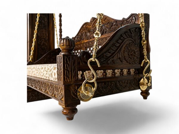 Close-up of carved floral patterns on Royal Hand-Carved Swing backrest