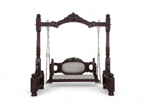 Front view of Victorian Style Swing showing upholstered cushioned seating