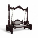 Side angle of Victorian Style Swing highlighting hand-carved posts and arch