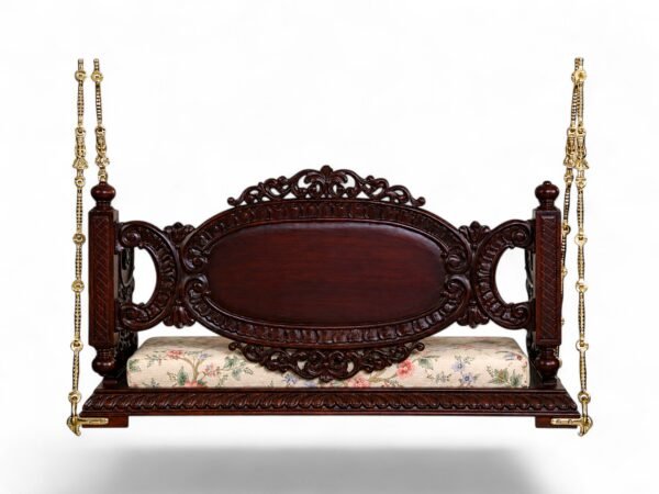 Victorian Style Swing backrest with detailed carvings and fabric upholstery