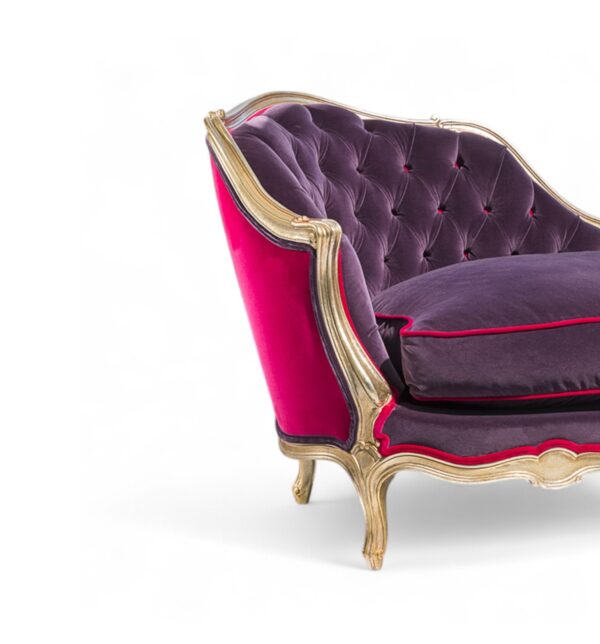 Close-up of button-tufted backrest on Royal Purple Chaise Lounge