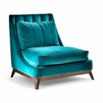 Teal Serenity Lounge Chair in rich velvet with sloped back