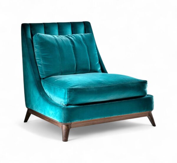 Teal Serenity Lounge Chair in rich velvet with sloped back