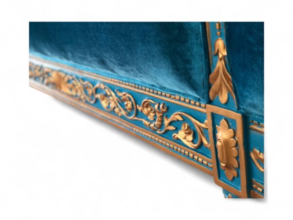 Elegant velvet upholstered bed crafted in solid teak wood