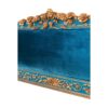 Designer blue velvet bed with golden floral detailing