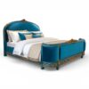 Luxury carved bed with sapphire velvet upholstery
