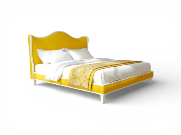 Luxury velvet bed with a curved French-style headboard