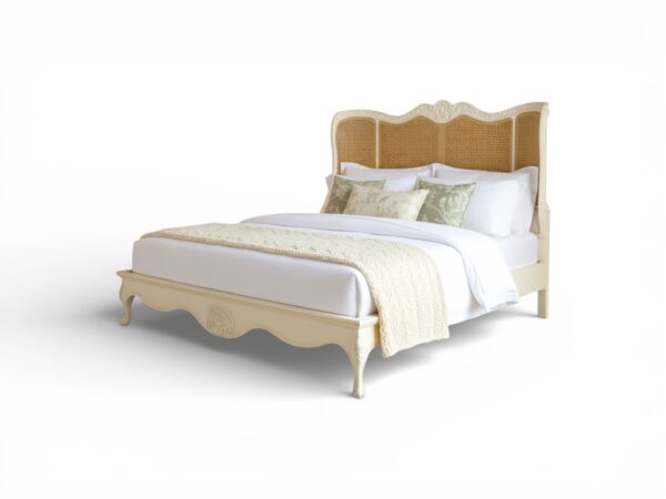 Designer Venezia Cane Bed showcasing intricate carving