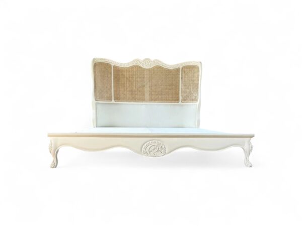 Venezia Cane Bed with carved teak frame and natural cane headboard