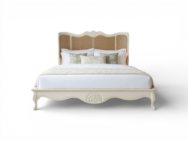 Venezia Cane Bed with carved teak frame and natural cane headboard