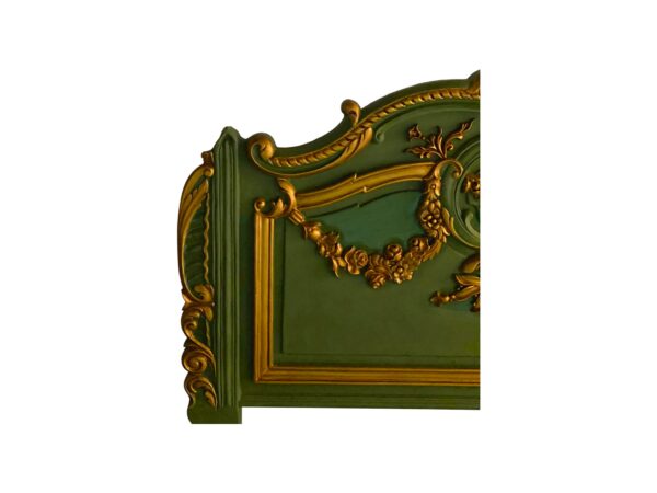 Green and gold statement bed with classical European influence