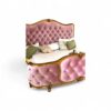 Luxury velvet bed with classic French silhouette and gold accents