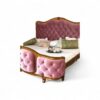 Elegant vintage-style bed featuring rose velvet and floral carvings