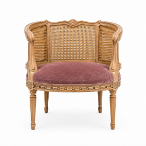 Vintage cane back chair with soft fabric cushion