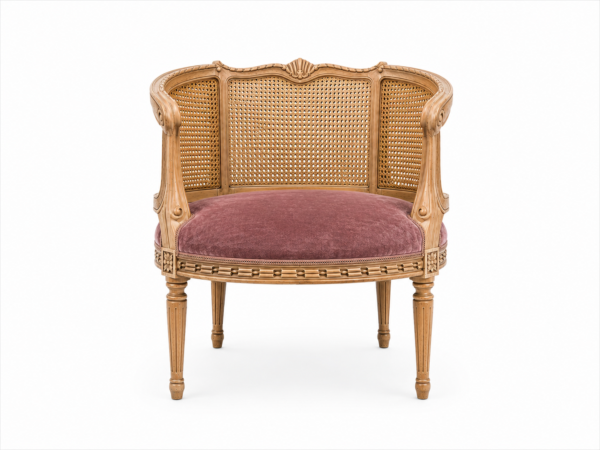 Vintage cane back chair with soft fabric cushion