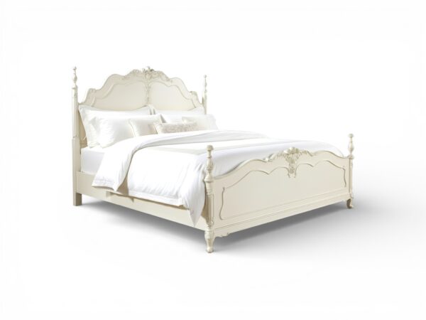 Elegant Vintage French Bed with intricate carvings and white finish