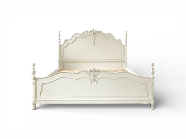 Elegant Vintage French Bed with intricate carvings and white finish