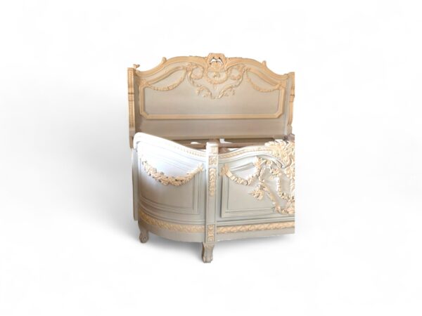 Romantic French neoclassical bed with high headboard and floral motifs