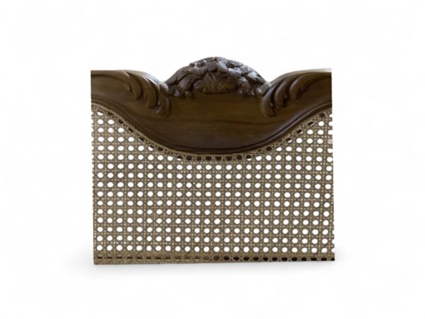 Rustic natural wood French bed with woven cane inserts