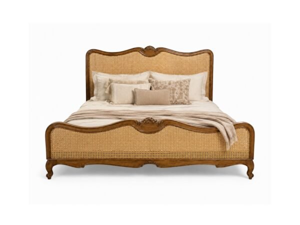 Rustic Cane French Bed with hand-woven panels and natural wood frame