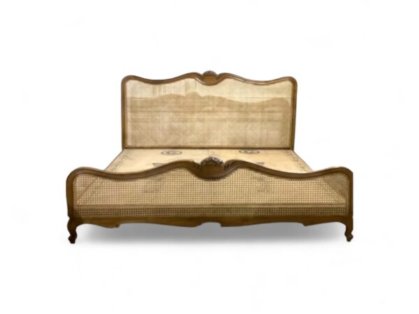 Rustic Cane French Bed with hand-woven panels and natural wood frame