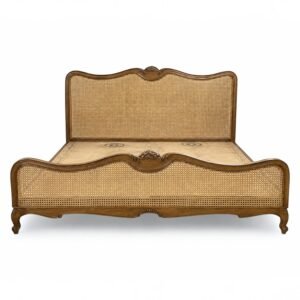 Rustic Cane French Bed with hand-woven panels and natural wood frame