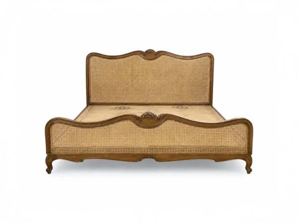 Rustic Cane French Bed with hand-woven panels and natural wood frame