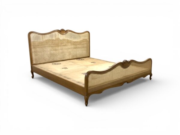 French country-style cane bed with organic woven texture