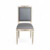 Classic dining chair with carved ivory wood and blue upholstery