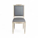 Classic dining chair with carved ivory wood and blue upholstery