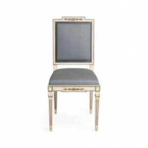 Classic dining chair with carved ivory wood and blue upholstery