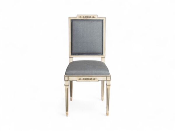 Classic dining chair with carved ivory wood and blue upholstery