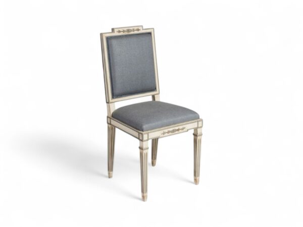 Imperial Dining Chair in antique ivory with slate blue fabric