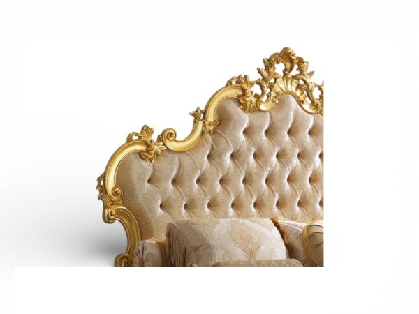 Ornate Carved Royal Bed gold tufted headboard