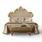 Ornate Carved Royal Bed gold tufted headboard
